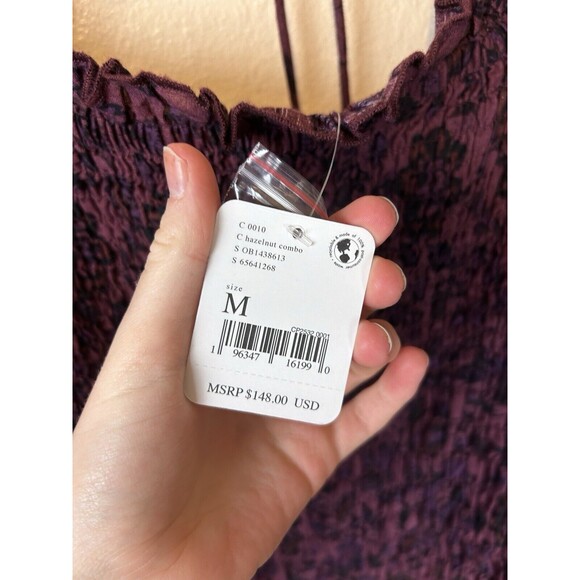 Free People M Smock It To Me Mini Dress Smocked Floral Bodycon Balloon Sleeve - Picture 7 of 7